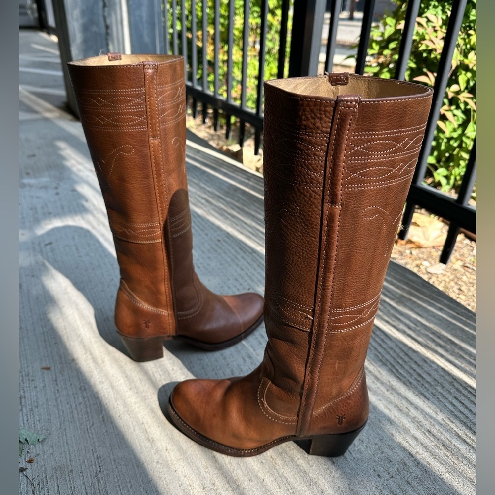 Frye Jane Stitching Horse Knee High Heeled Boot 7